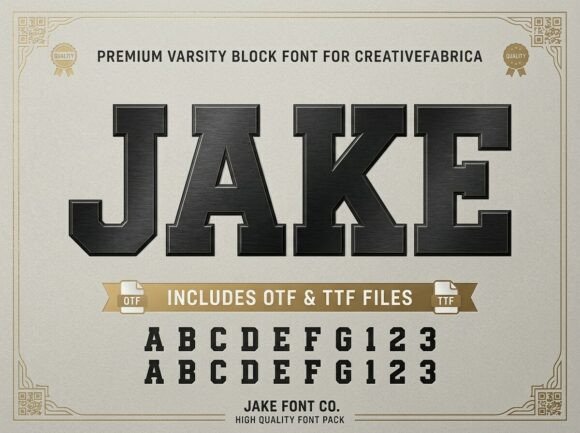 Jake: Commanding Varsity Block Font